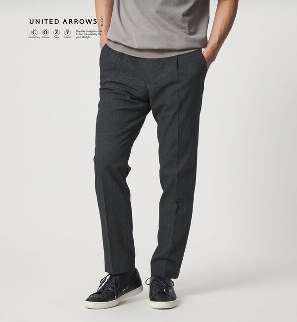 UNITED ARROWS「DotAir ドットエア サイドシャーリング 1プリーツ パンツ UA COZY ウォッシャブル ストレッチ 防しわ」|チノ|DK.GRAY
