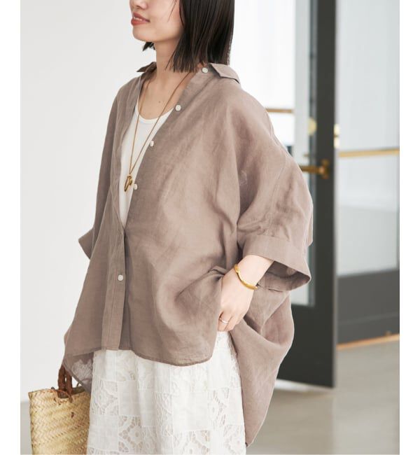 SLOBE IENA「《追加/シリーズあり》リネンコットンBOXシャツ」|シャツ・ブラウス|ベージュ