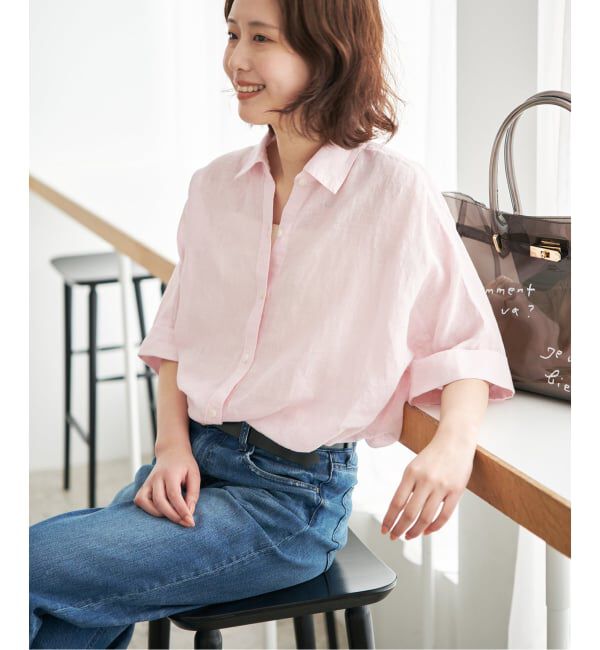 SLOBE IENA「《追加/シリーズあり》リネンコットンBOXシャツ」|シャツ・ブラウス|ピンク