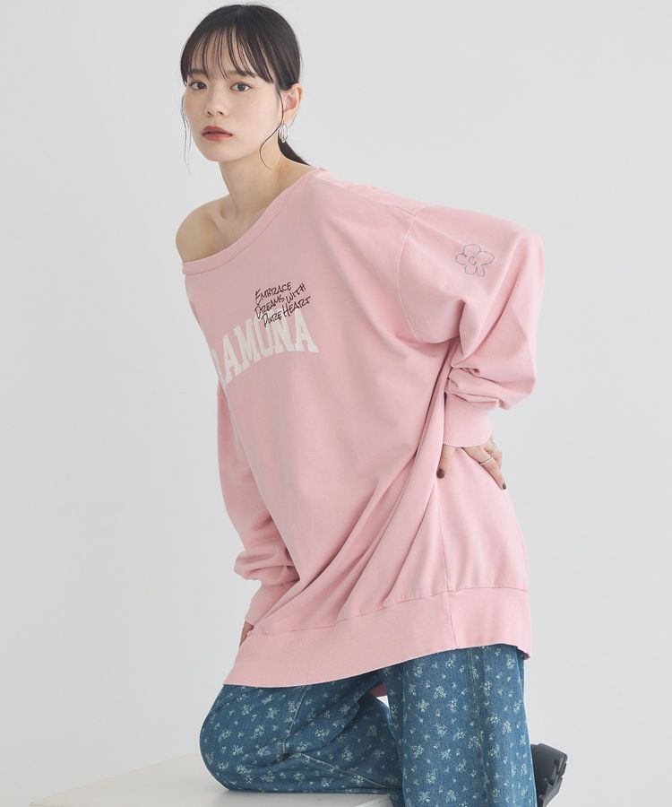 earth music&ecology「ランダム刺繍オフショルプルオーバー」|スウェット・ジャージ|Pink