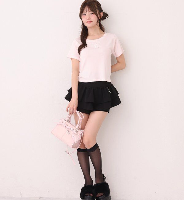  「ストーン付ワンポイント刺繍ロゴTee」|プルオーバー|