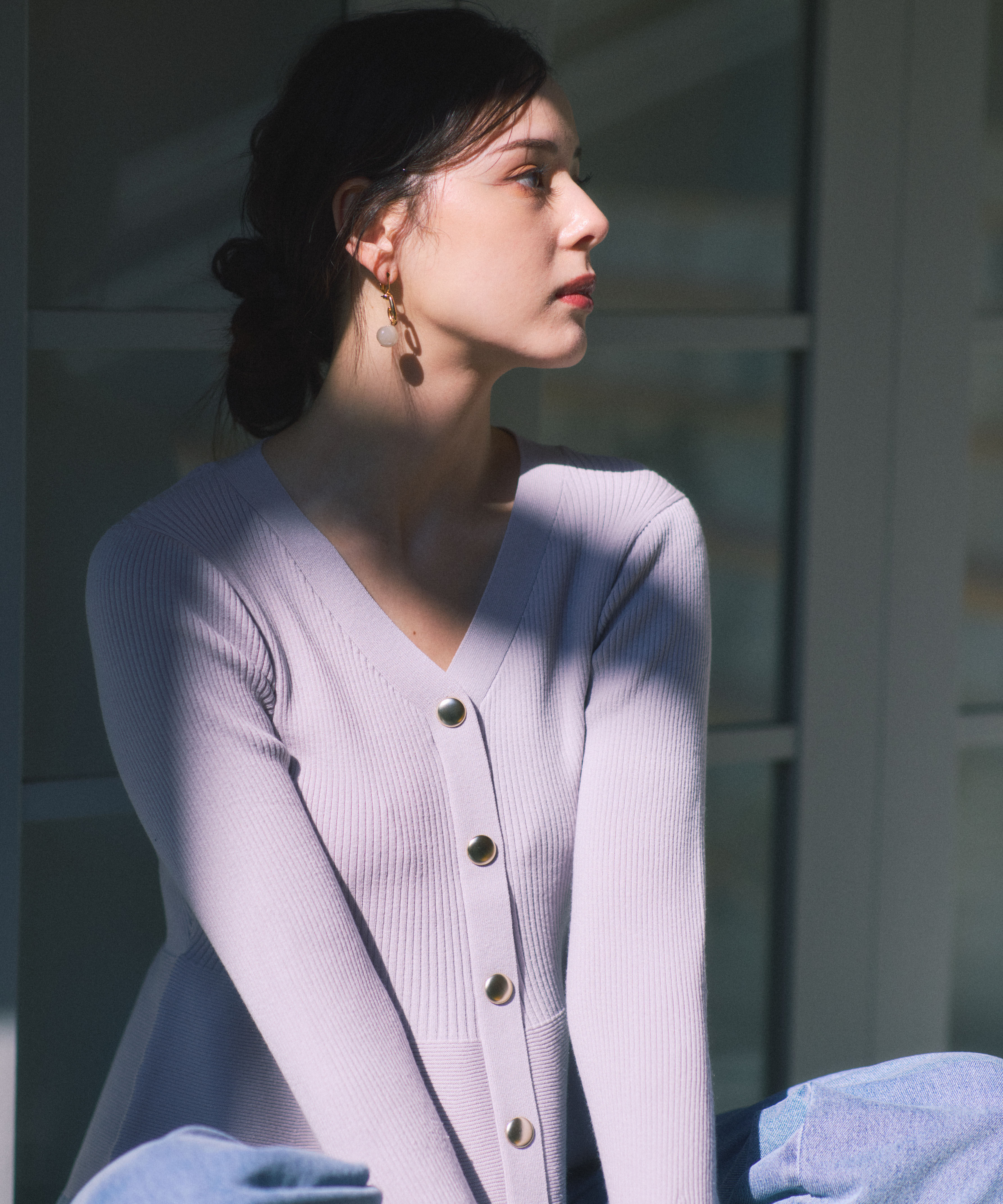 PROPORTION BODY DRESSING「シアー切替ペプラムニット　26SS」|ニット・セーター|ライトグレー