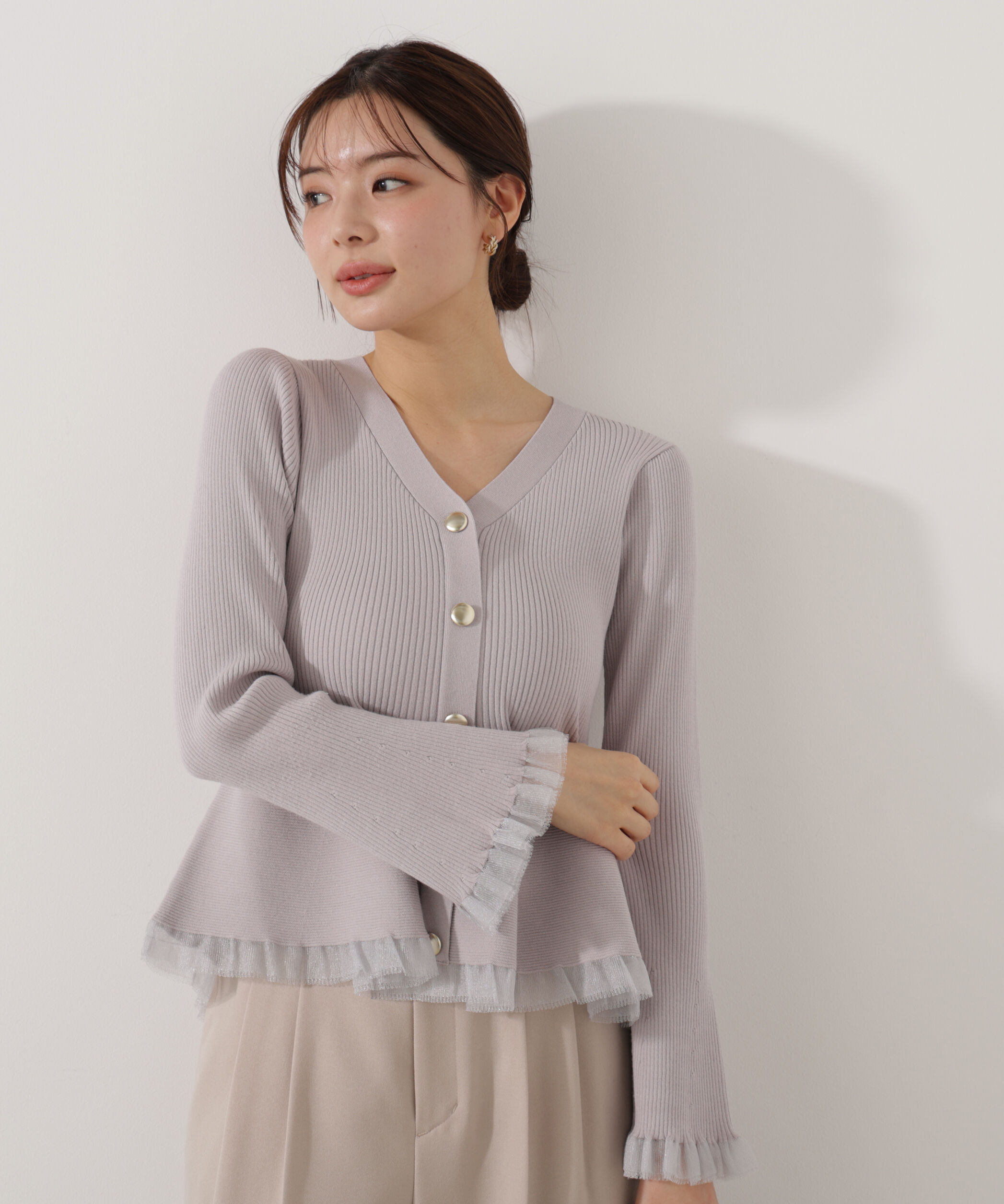 PROPORTION BODY DRESSING「シアー切替ペプラムニット　26SS」|ニット・セーター|