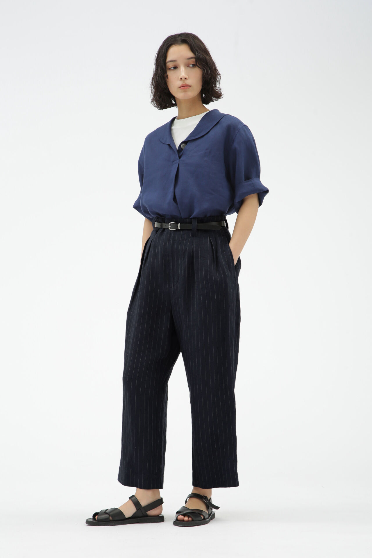 「YARN DYED LINEN TROUSERS」|その他|NAVY