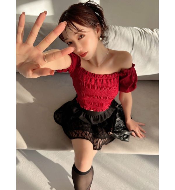 RESEXXY「シャーリングカットトップス」|Tシャツ・カットソー|レッド