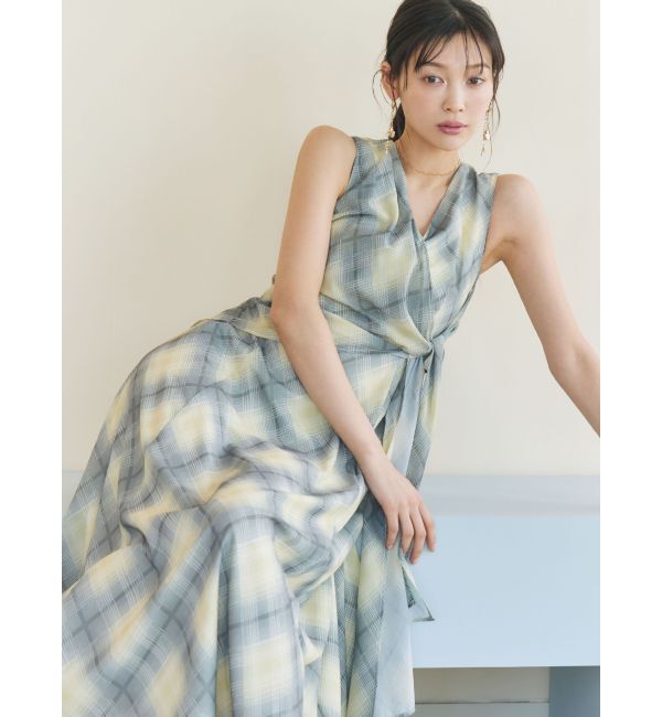 LAGUNAMOON「ノットカシュクールチェックワンピース」|ワンピース|イエロー