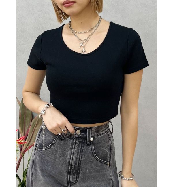 EVRIS「BASICシンプルショートTシャツ」|Tシャツ・カットソー|ブラック
