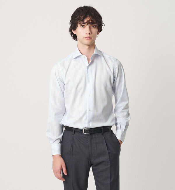 UNITED ARROWS「イージーケア AG パナマ ストライプ ワイドスプレッドカラー シャツ 抗菌防臭 通気性」|シャツ・ブラウス|LT.BLUE
