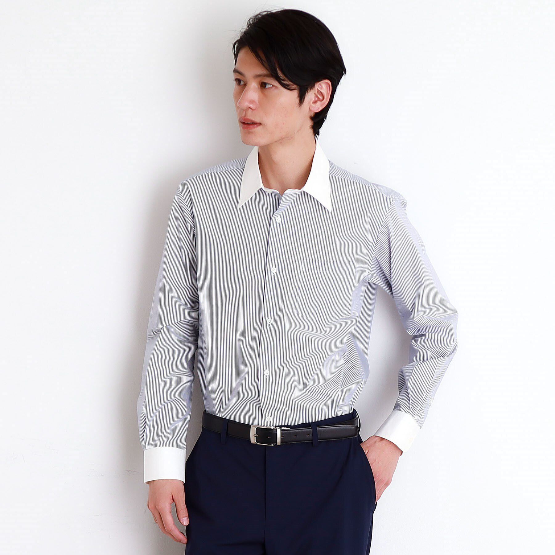 THE SHOP TK「ビジネス ストライプシャツ 洗濯機OK」|シャツ・ブラウス|ブルー(393)