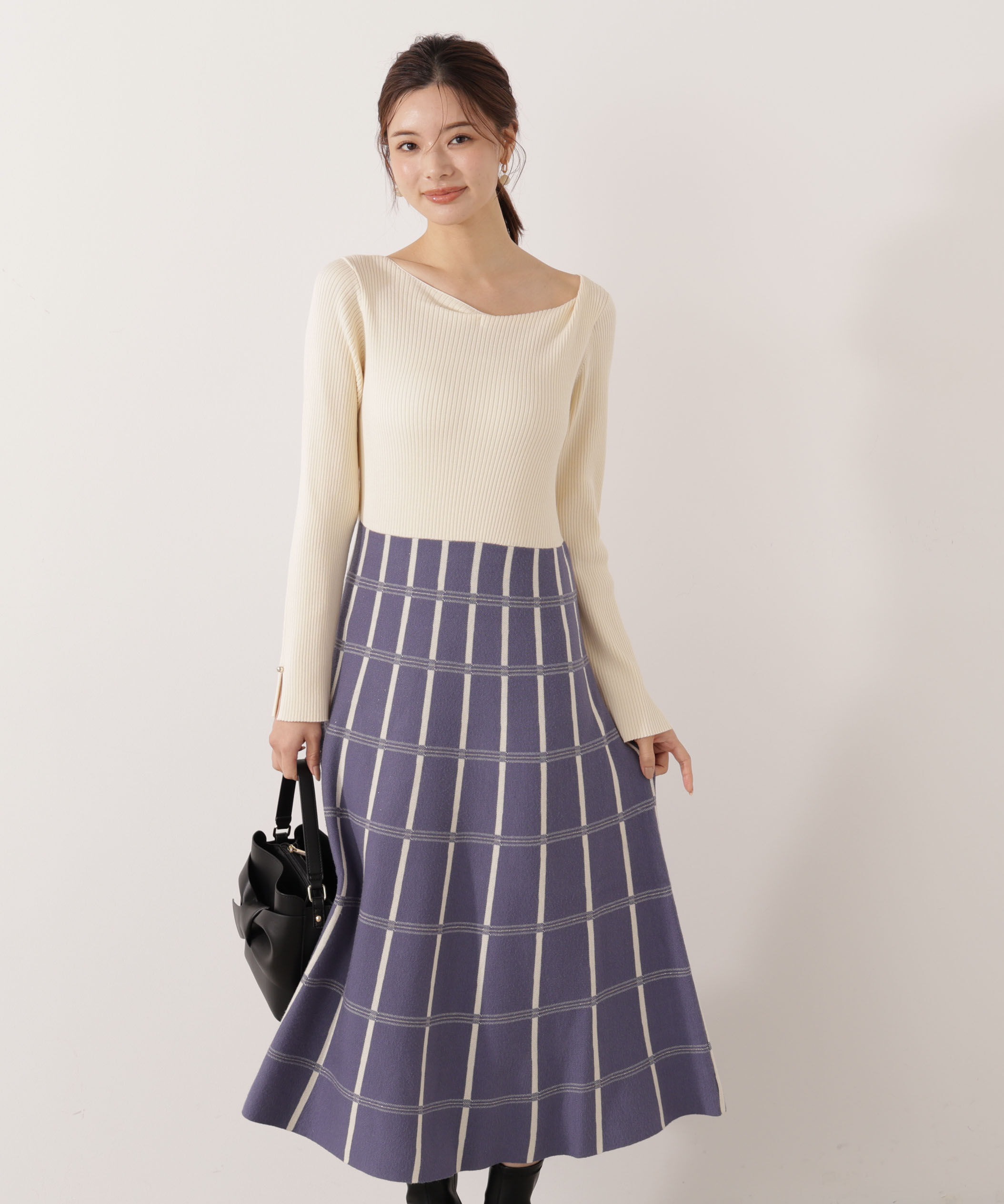 PROPORTION BODY DRESSING「チェック柄ジャガードニットワンピース 25AW」|ワンピース|ブルー