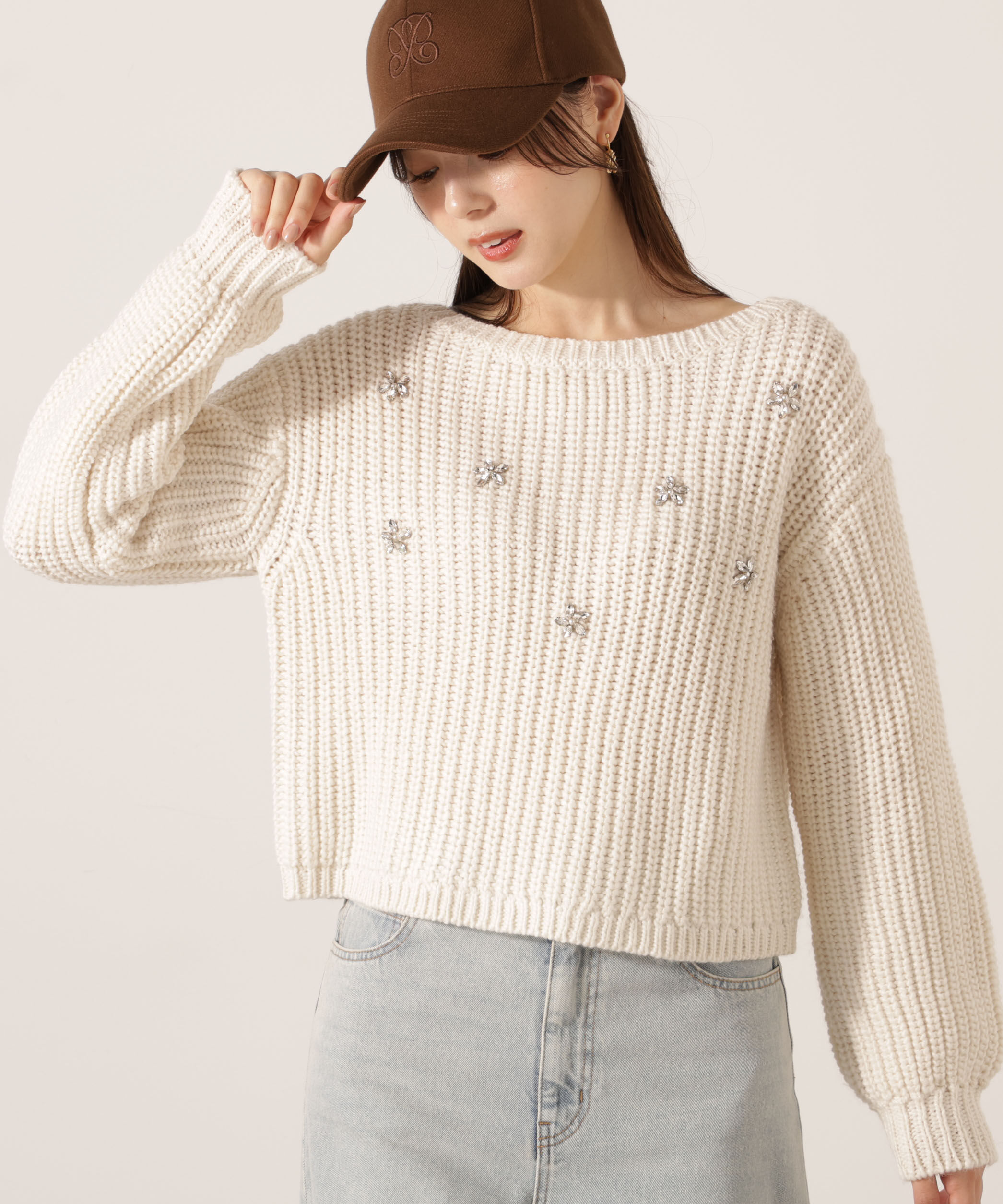 PROPORTION BODY DRESSING「ビジュー付畔ニット　25AW」|ニット・セーター|