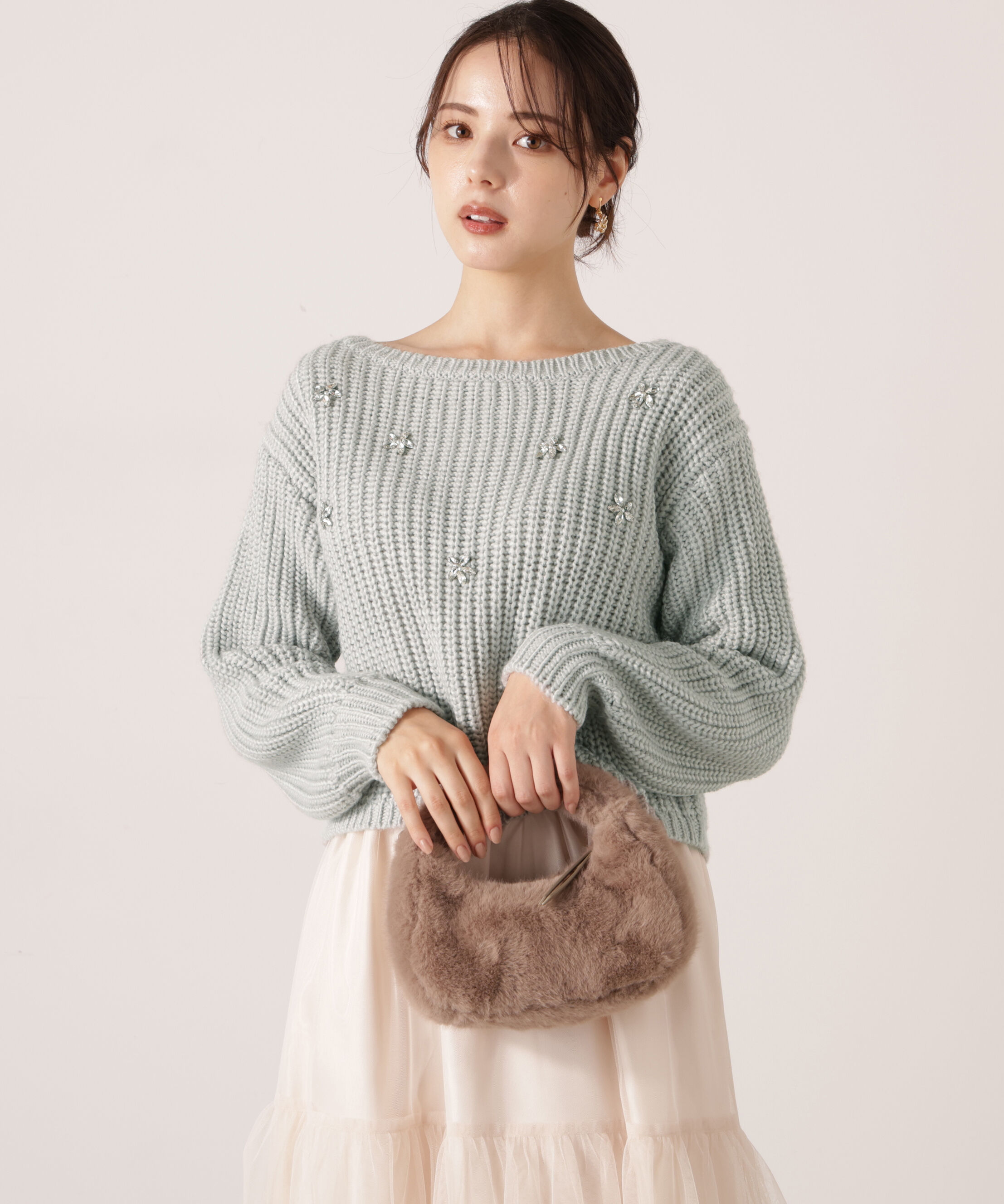 PROPORTION BODY DRESSING「ビジュー付畔ニット　25AW」|ニット・セーター|ブルー
