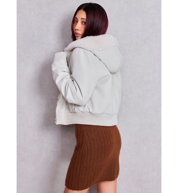 GYDA「Hoodie Fake Leatherコート」|ブルゾン・スタジャン|