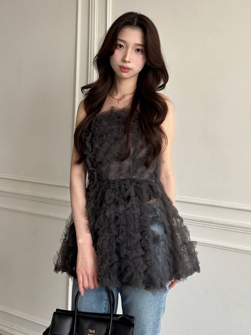 SNIDEL「チュール刺繍ベアペプラムトップス」|Tシャツ・カットソー|