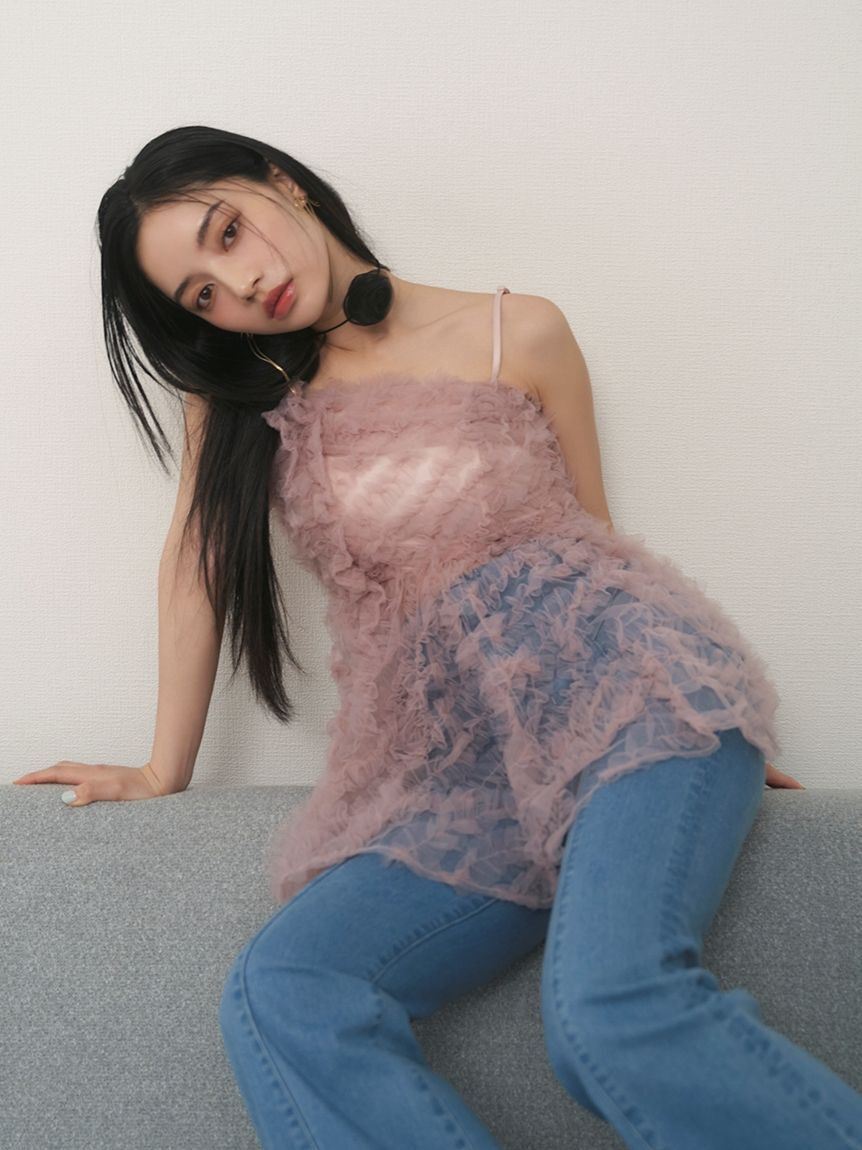SNIDEL「チュール刺繍ベアペプラムトップス」|Tシャツ・カットソー|