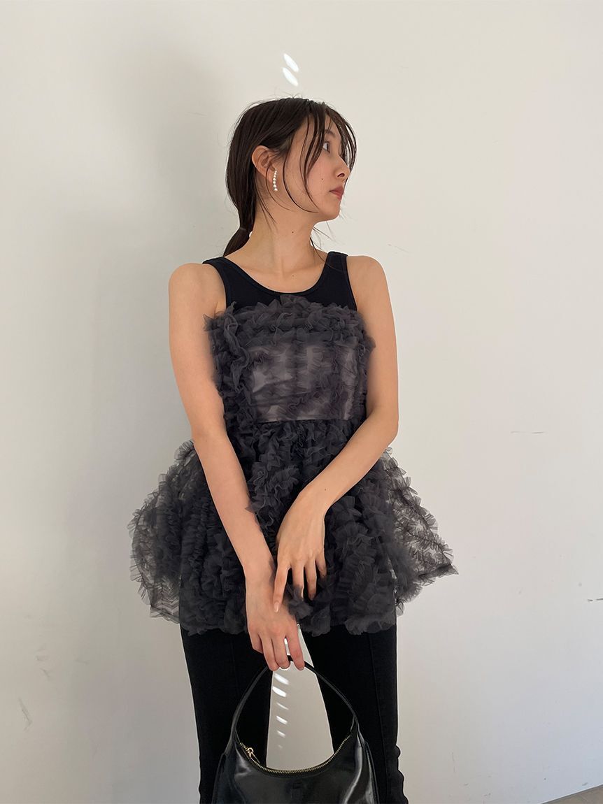 SNIDEL「チュール刺繍ベアペプラムトップス」|Tシャツ・カットソー|