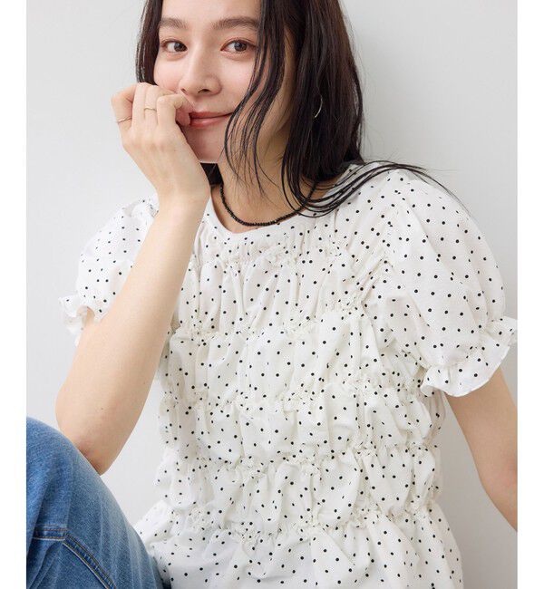 VIS「ドット＆無地アソート シャーリングデザインカットソー」|Tシャツ・カットソー|キナリ(16)