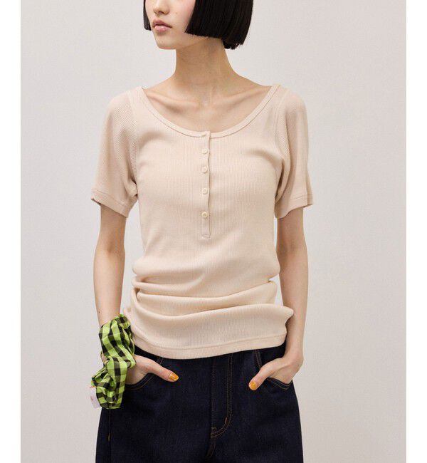 ADAM ET ROPE'「ハーフスリーブリブTシャツ」|Tシャツ・カットソー|ベージュ(27)
