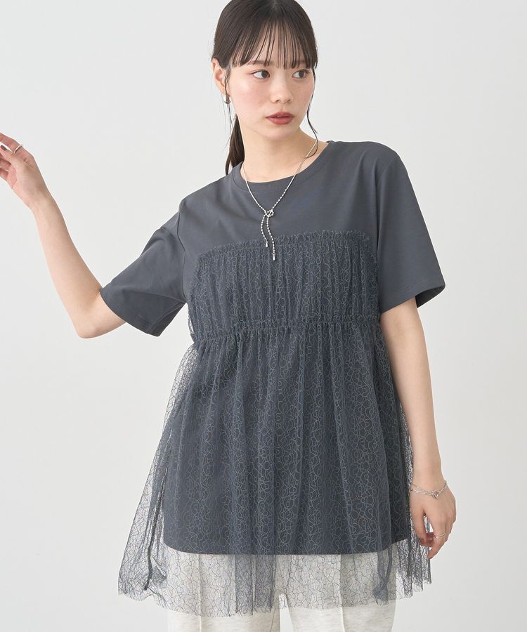 earth music&ecology「ニュアンス柄レースドッキングプルオーバー」|Tシャツ・カットソー|