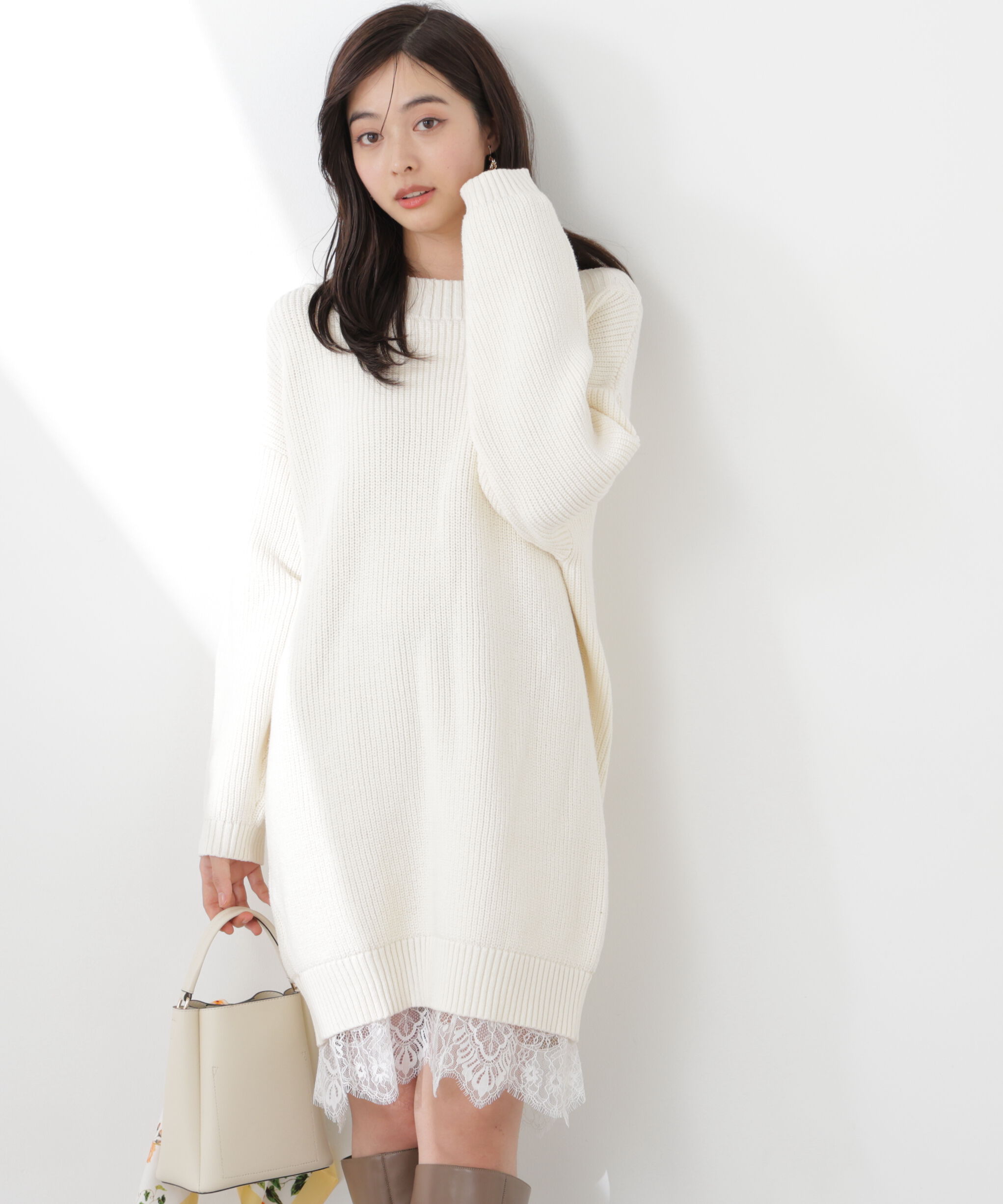PROPORTION BODY DRESSING「《EDIT COLOGNE》スプリングレースレイヤード風ニットワンピース　26SS」|ワンピース|エクリュ1
