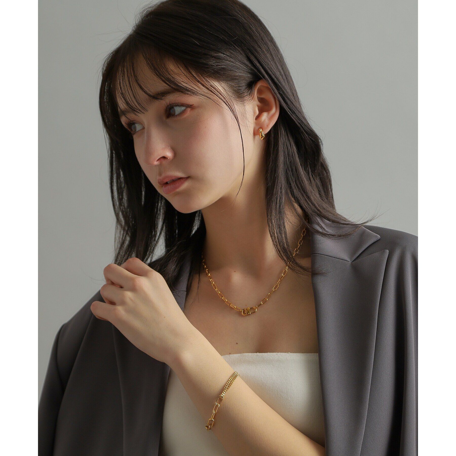 COCOSHNIK ONKITSCH「シルバー スモールフープ クロワッサンピアス GP」|ピアス|