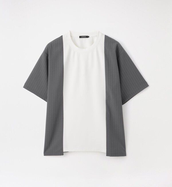  「ストライプブロッキングTシャツ」|Tシャツ・カットソー|グレー