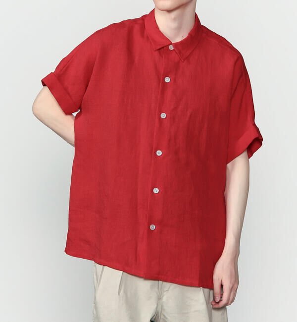  「HAVERSACK | リネンツイル ドルマンスリーブ半袖シャツ MEN」|シャツ・ブラウス|RED
