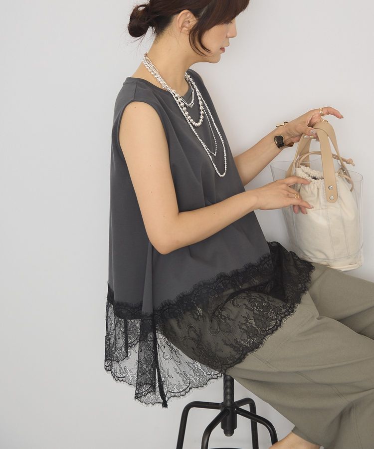 AMERICAN HOLIC「【接触冷感】裾レースノースリーブプルオーバー」|Tシャツ・カットソー|