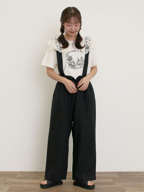 Samansa Mos2「【Cross&times;Linen】サス付パンツ」|その他|ブラック