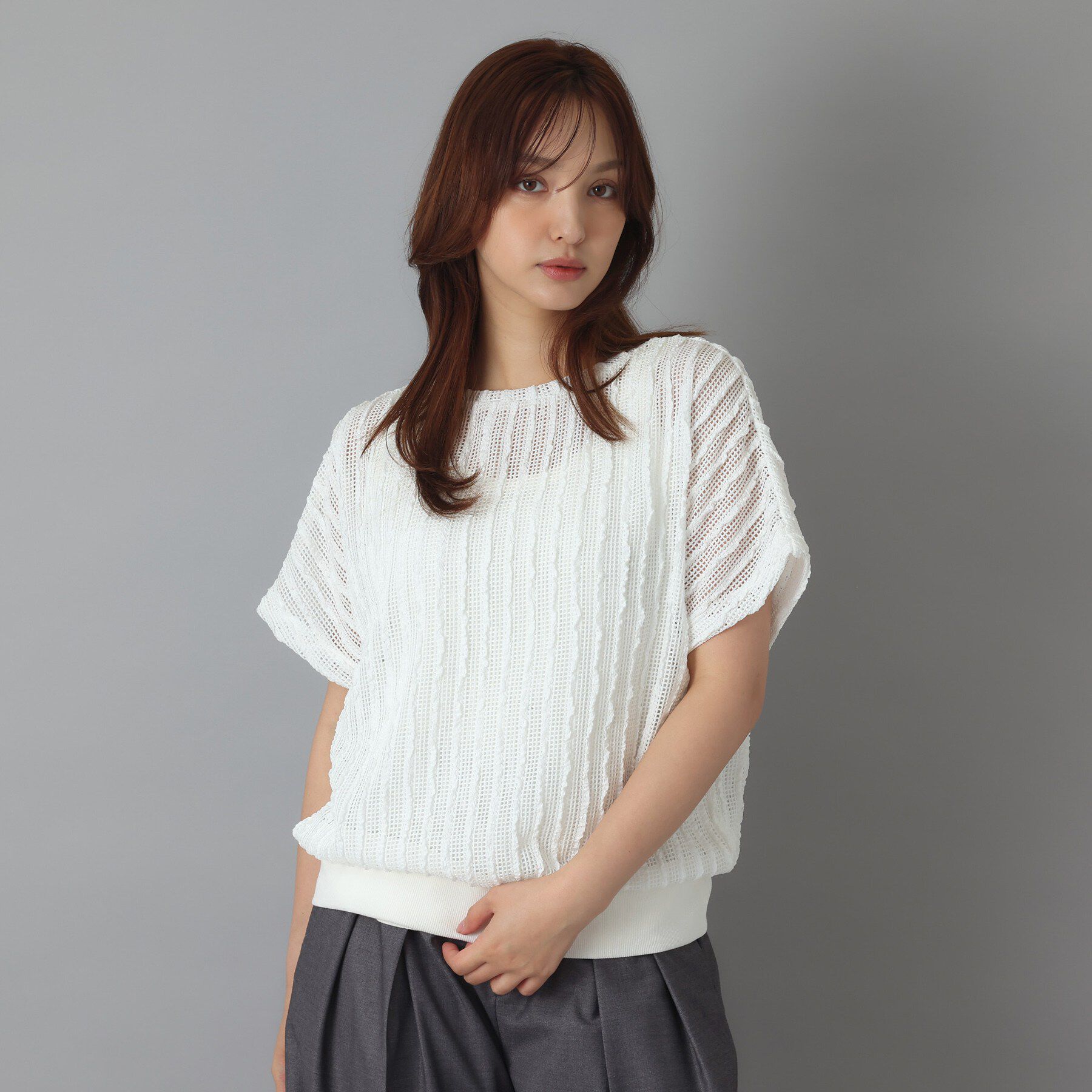 DRESSTERIOR「シアーメッシュプルオーバー」|Tシャツ・カットソー|ホワイト(001)