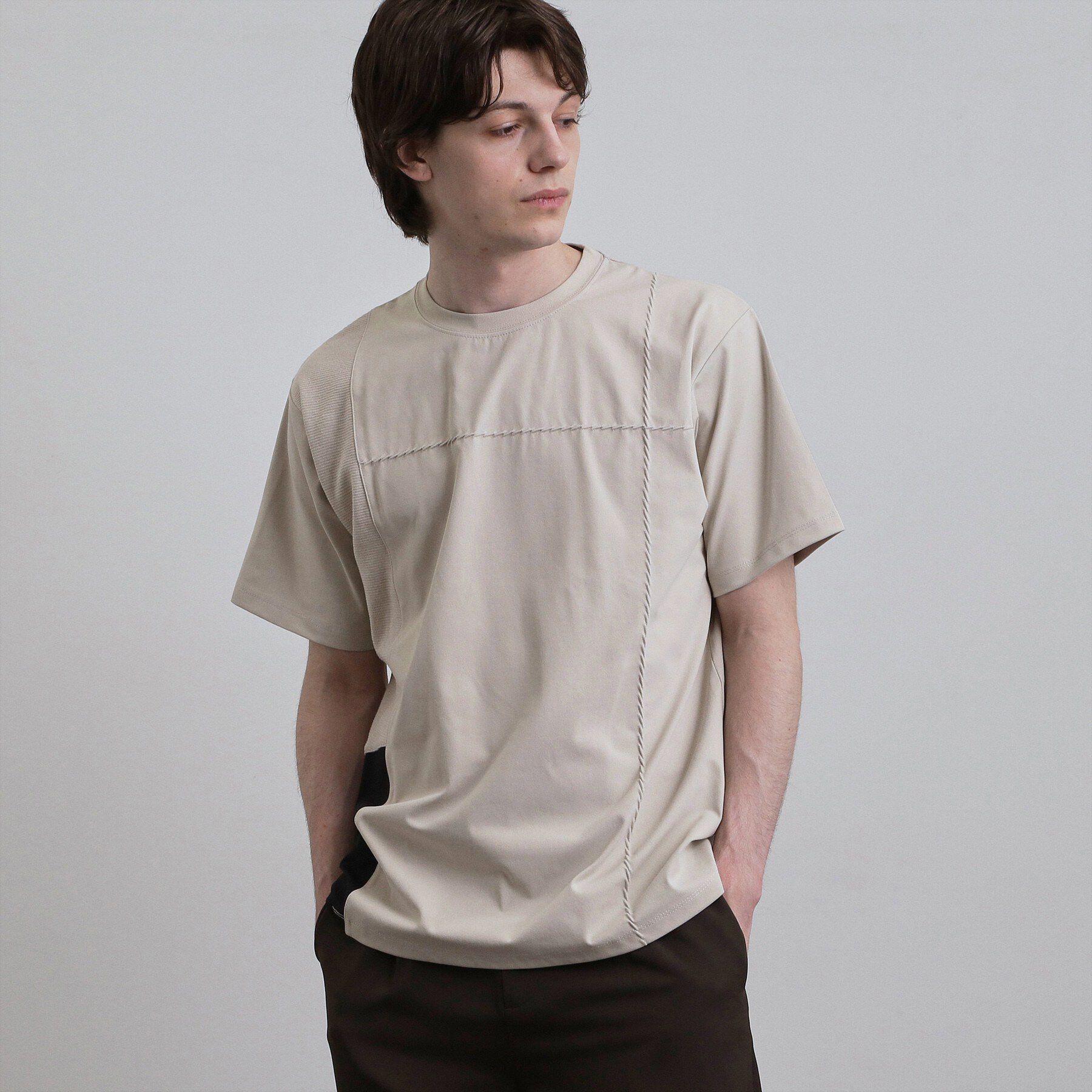 tk.TAKEO KIKUCHI「ダッシュライン切替Tシャツ」|Tシャツ・カットソー|グレージュ(050)