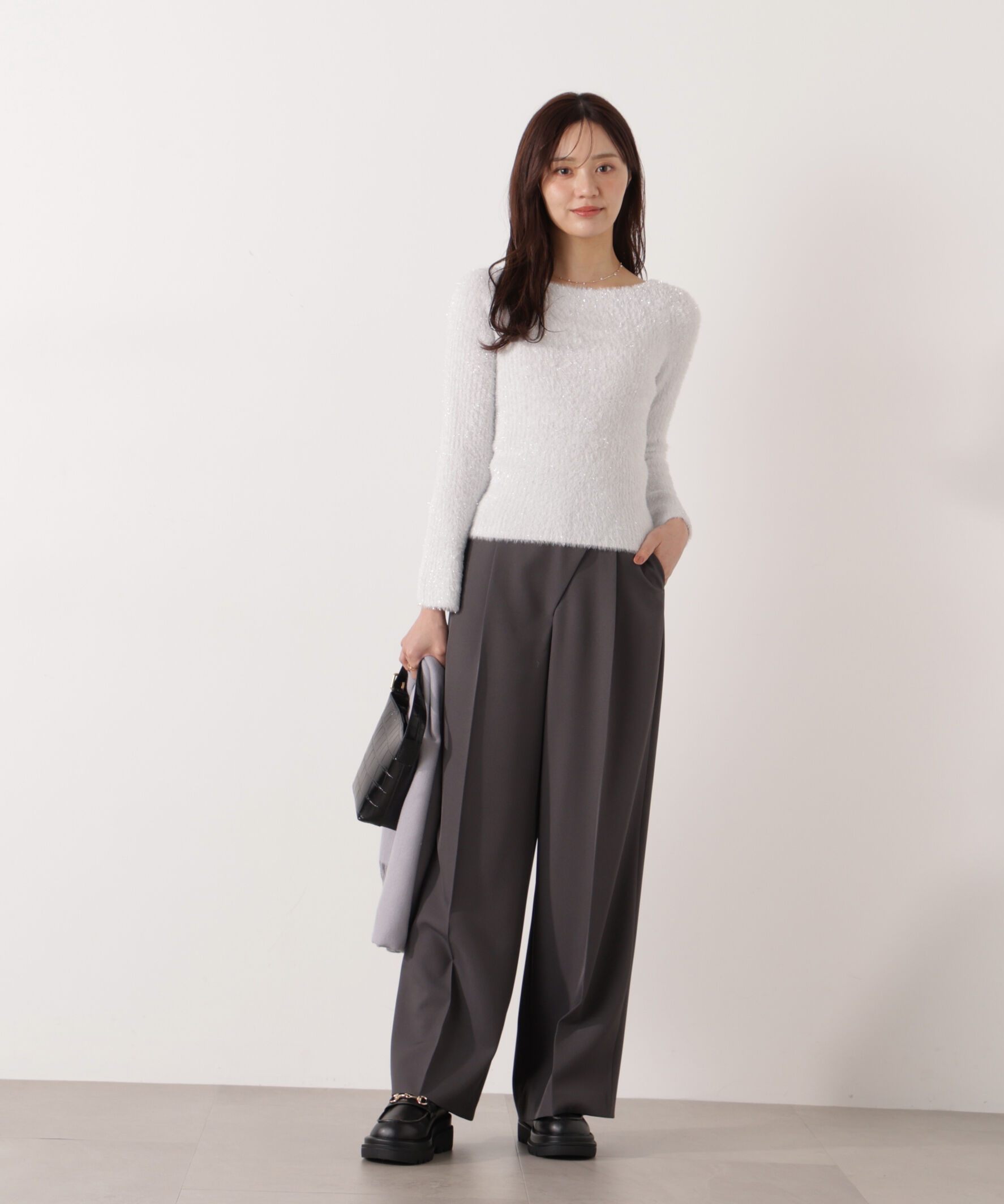 PROPORTION BODY DRESSING「ラメフェザーボートネックニット 26SS」|ニット・セーター|