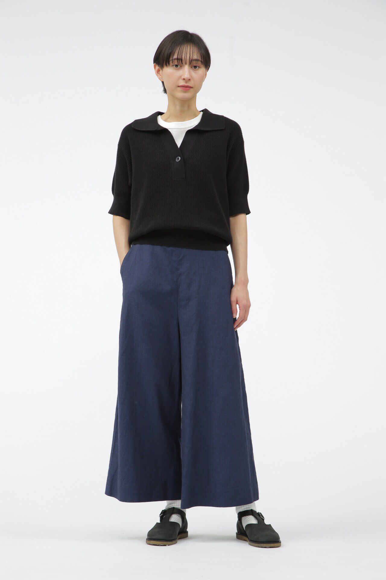  「YARN DYE WOOL LINEN」|キュロット|DARK BLUE4