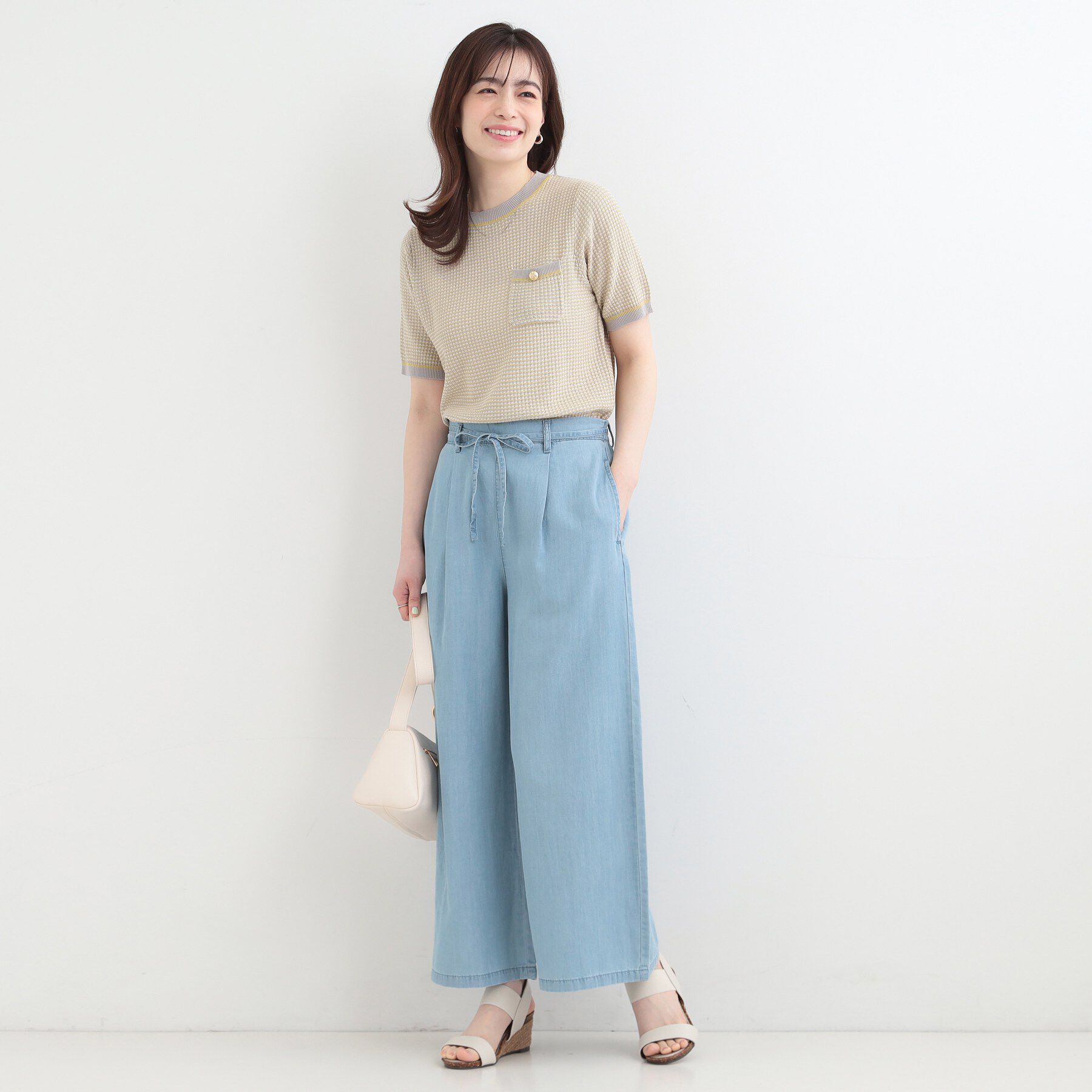 SHOO･LA･RUE「【着丈選べる/ひんやり】ウエストリボンがポイント　デニムイージーワイドパンツ」|その他|