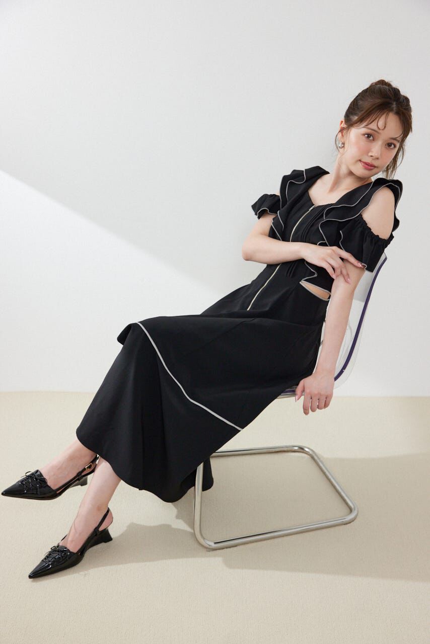 rienda「フロントジップフリルワンピース」|ワンピース|BLK