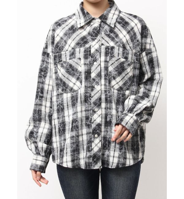 GYDA「processing checkered print looseシャツ」|シャツ・ブラウス|ブラック