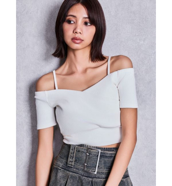 GYDA「ハーフスリーブカシュクールオフショルショートトップス」|Tシャツ・カットソー|