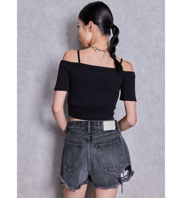 GYDA「ハーフスリーブカシュクールオフショルショートトップス」|Tシャツ・カットソー|