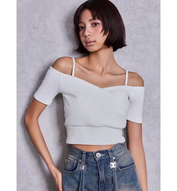 GYDA「ハーフスリーブカシュクールオフショルショートトップス」|Tシャツ・カットソー|