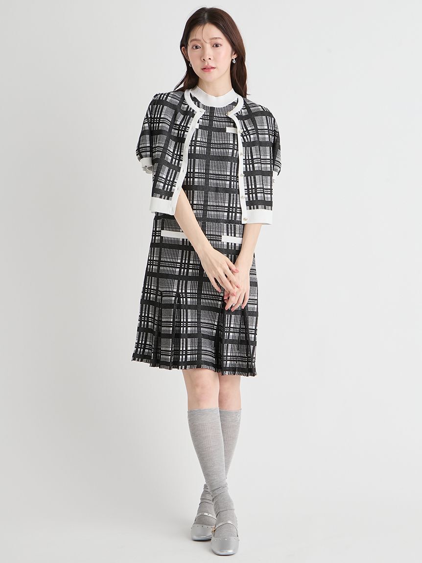 CELFORD「【洗える】【WEB限定カラー】チェックジャカードミニニットワンピースセット」|ワンピース|