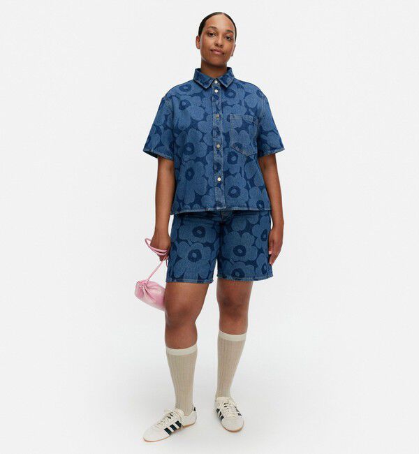 Marimekko「Maridenim Kuvata Unikko シャツ」|シャツ・ブラウス|ミッドインディゴ