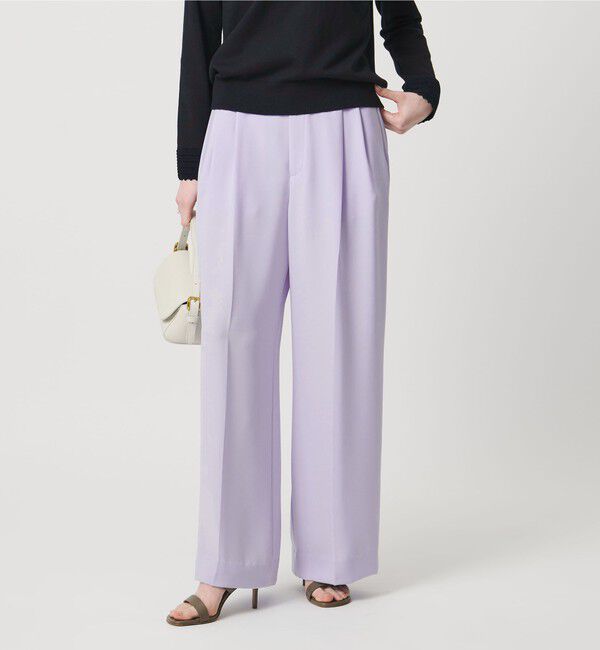 UNITED ARROWS「P 2タック ワイドパンツ ‐吸水速乾 帯電防止 接触冷感 ウォッシャブル‐」|スラックス|LILAC