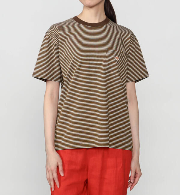 DANTON「DANTON | マルチボーダー ポケットクルーネックTシャツ WOMEN」|Tシャツ・カットソー|BROWN系1