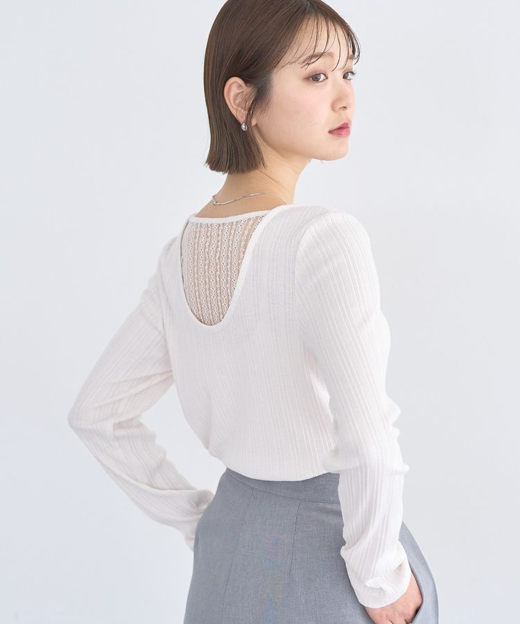 earth music&ecology「ランダムチェーンリブバックレースプルオーバー」|Tシャツ・カットソー|Off White