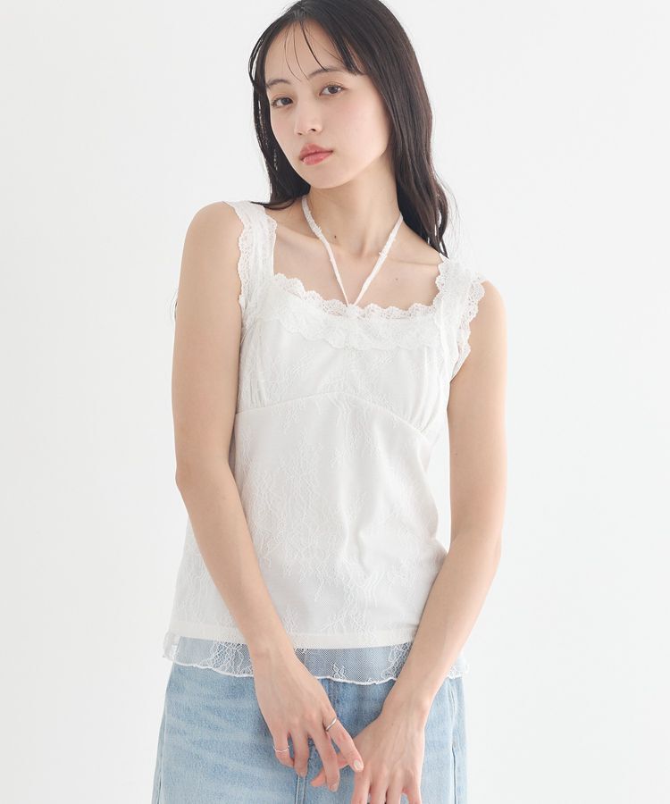 earth music&ecology「総レースホルターネックキャミソール」|インナー|Off White