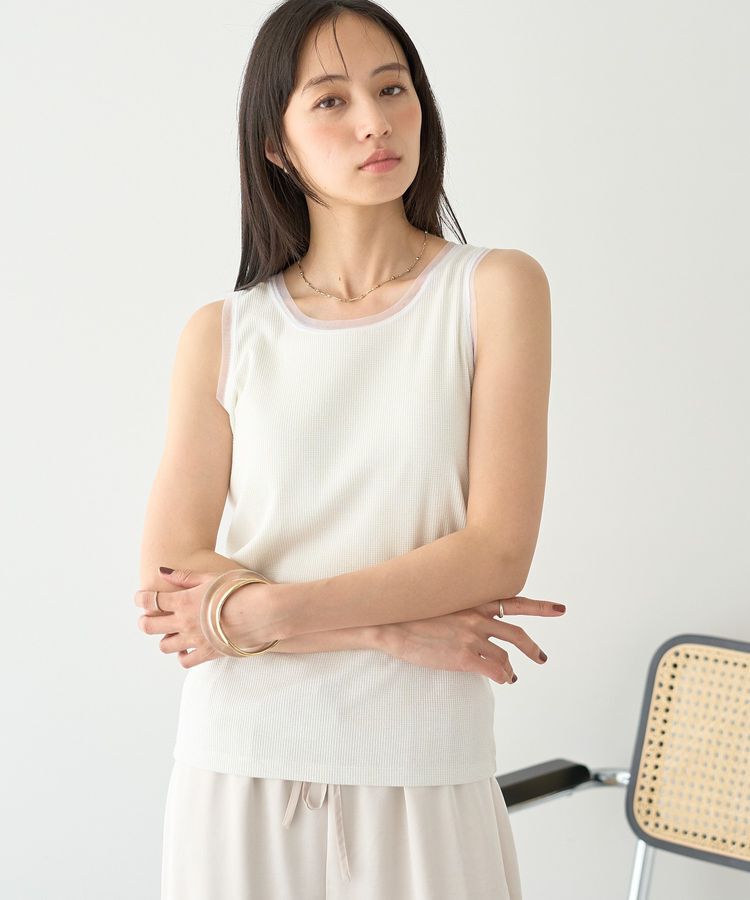 earth music&ecology「エッジチュールラメテレコタンクトップ」|インナー|Ivory