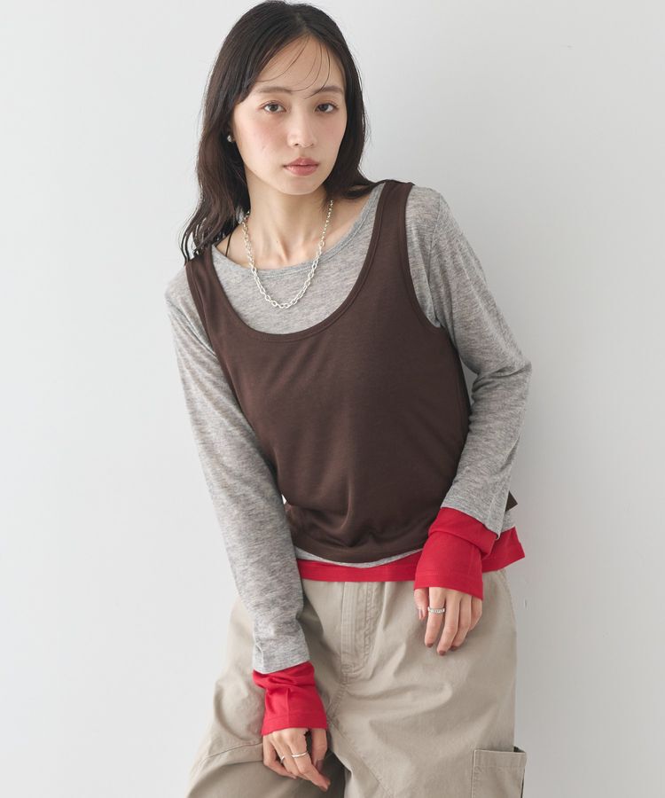 earth music&ecology「SET2点ハイショクシアータンクトップ+ロンT」|Tシャツ・カットソー|Brown