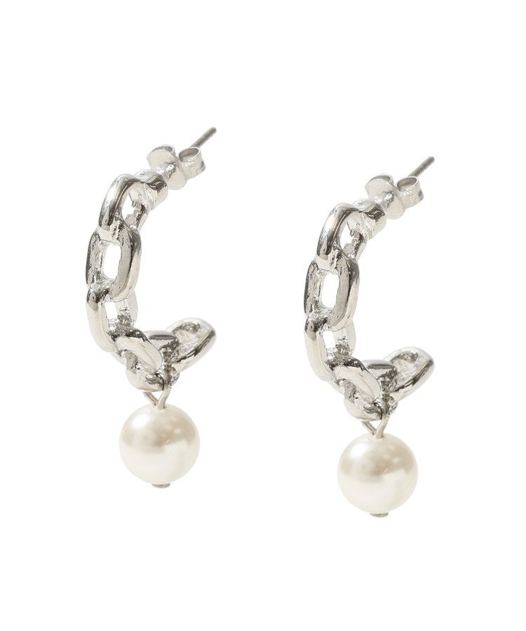 Green Parks「チェーン&times;パールピアス」|ピアス|Silver