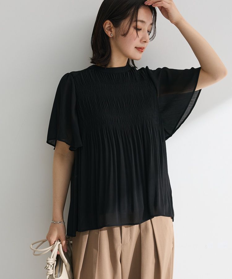 Green Parks「マジョリカプリーツショートスリーブブラウス」|シャツ・ブラウス|Black