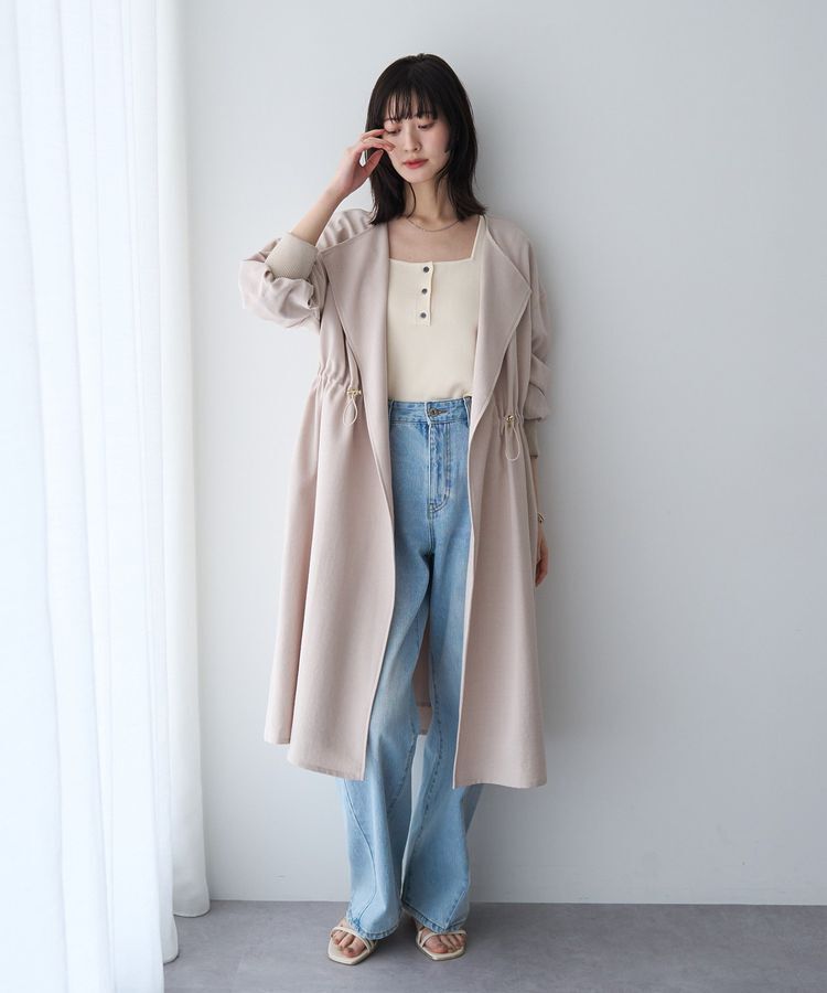 YECCA VECCA「ノーカラーラペルロングコート」|ノーカラーコート|